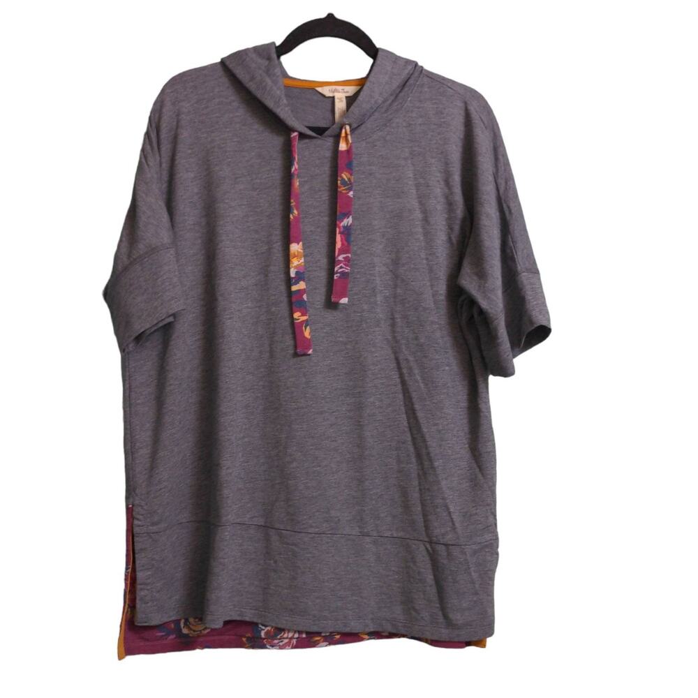 Matilda Jane Womens Tunic Top Gray Short Sleeve Hooded High Low Drawstring M